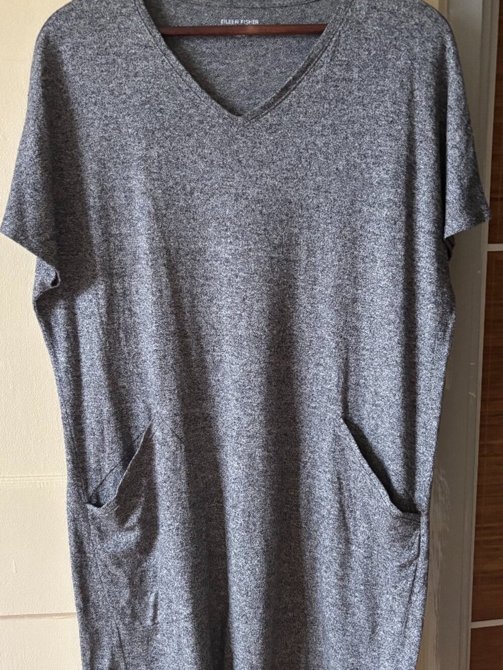 Eileen Fisher Organic Cotton /Hemp V-Neck Pocket Shift Dress Grey XS (Fits S/M)